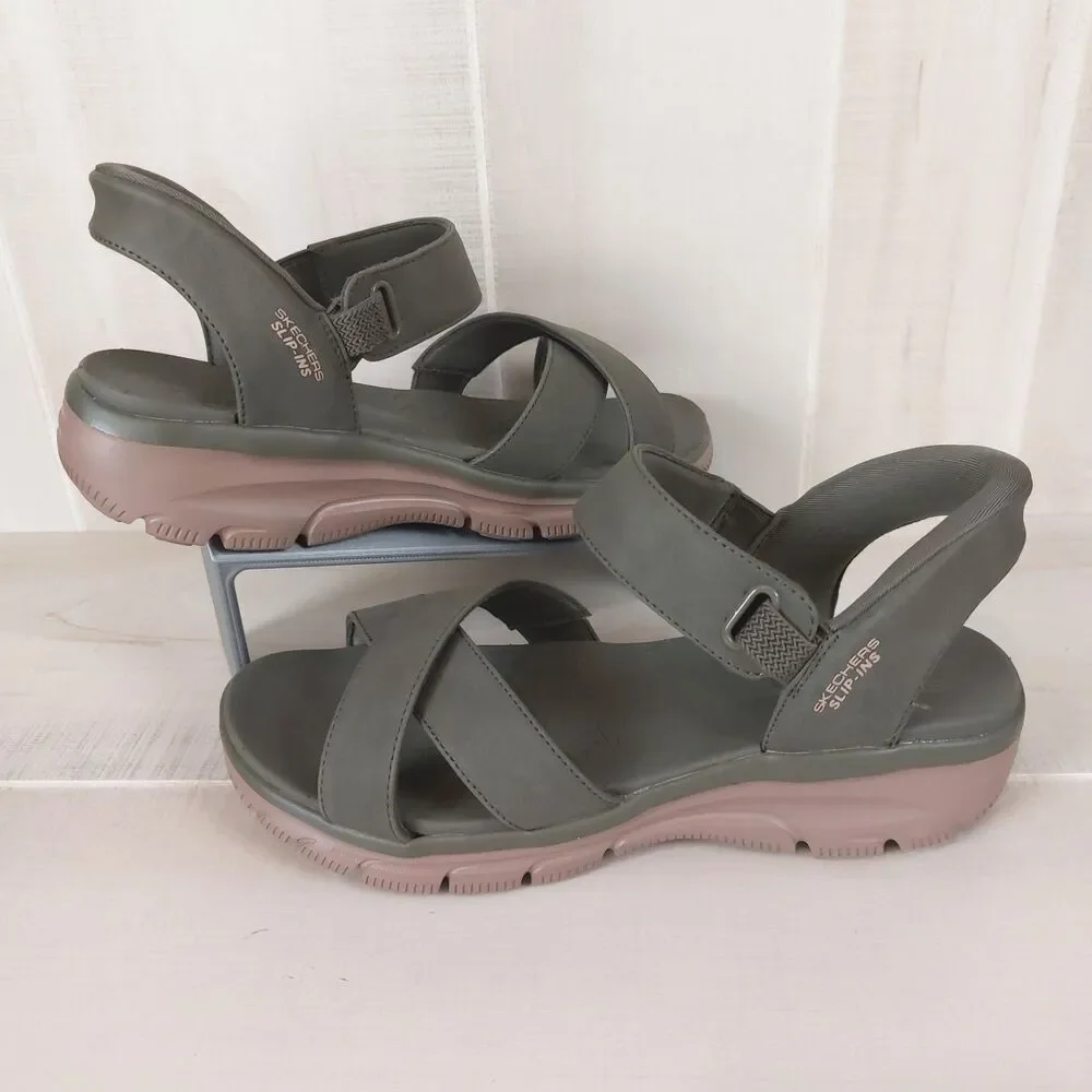 Skechers Easy Going Somewhere Sunny Slip-ins Sandals Women's 9M Olive Green